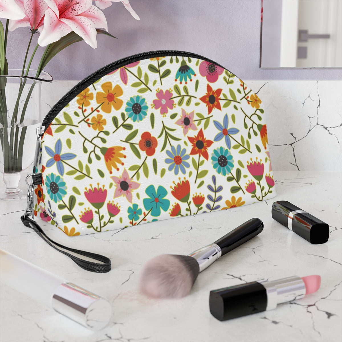 Playful Spring flowers - white - Makeup Bag
