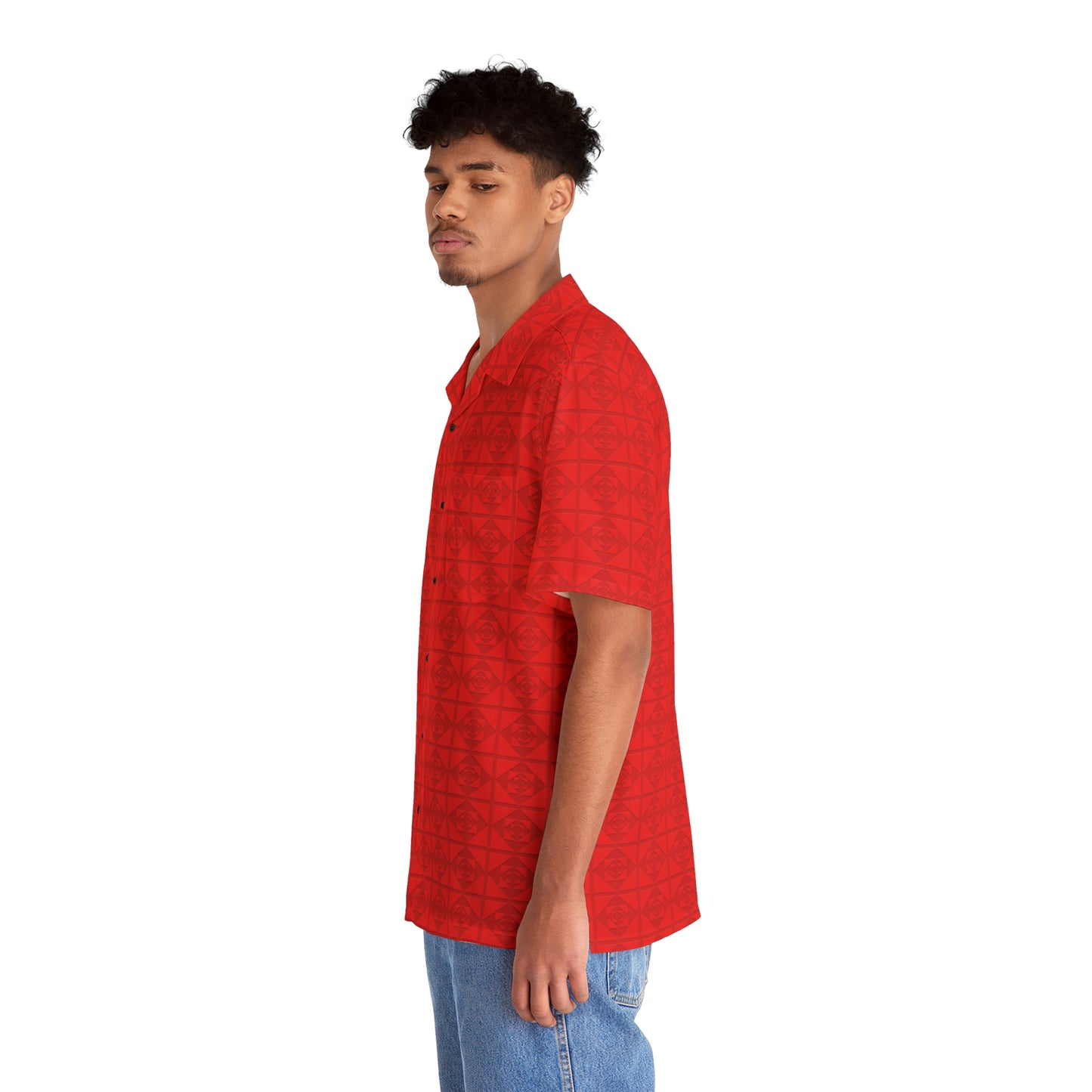 Embossed Geometric Pattern - Red - Men's Hawaiian Shirt