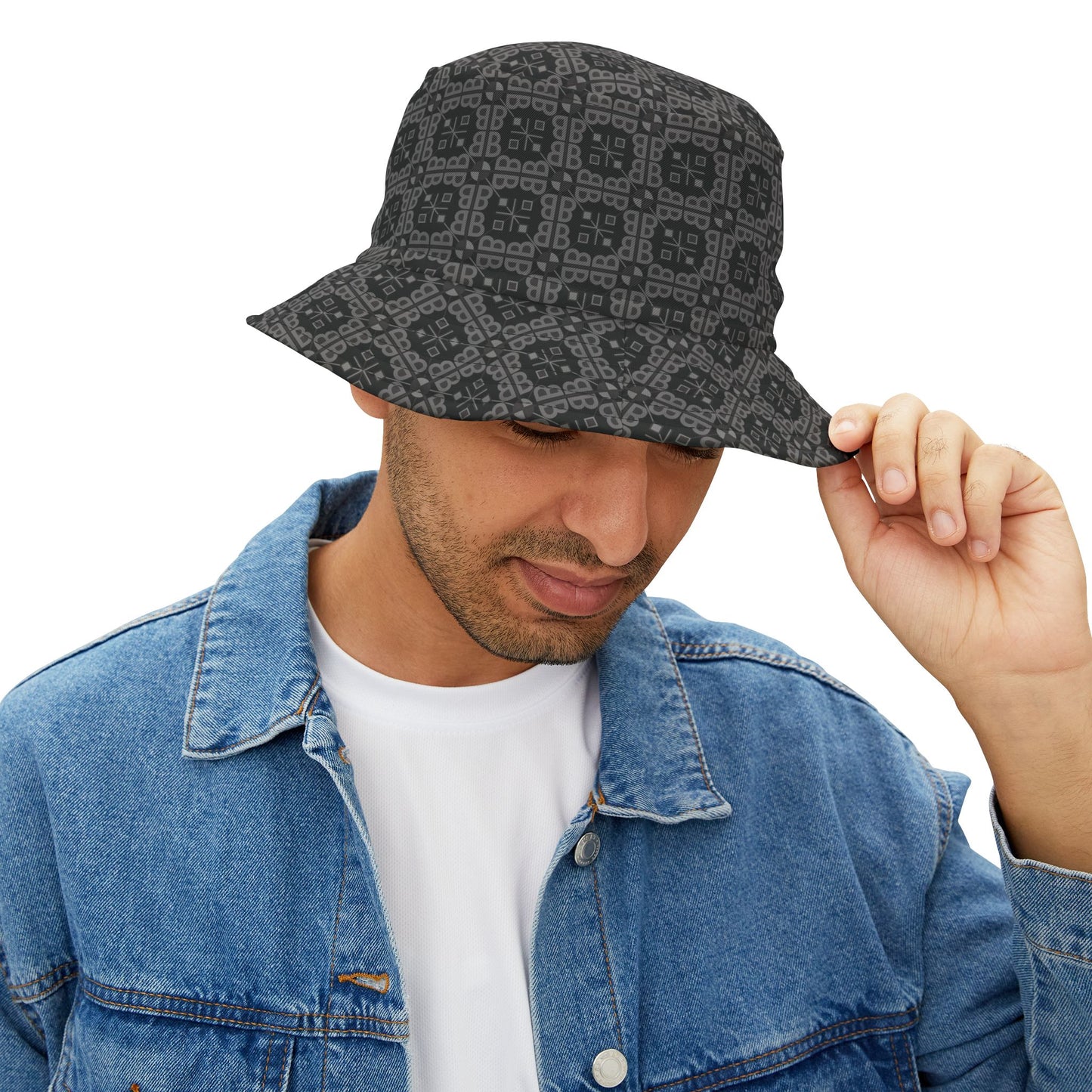 Letter Art - B - Gray - Black 000000 - Bucket Hat (AOP)