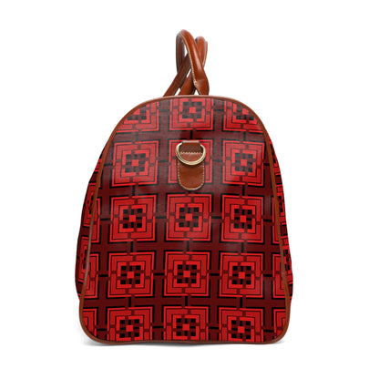 Intersecting Squares - Red - Black 000000 - Waterproof Travel Bag