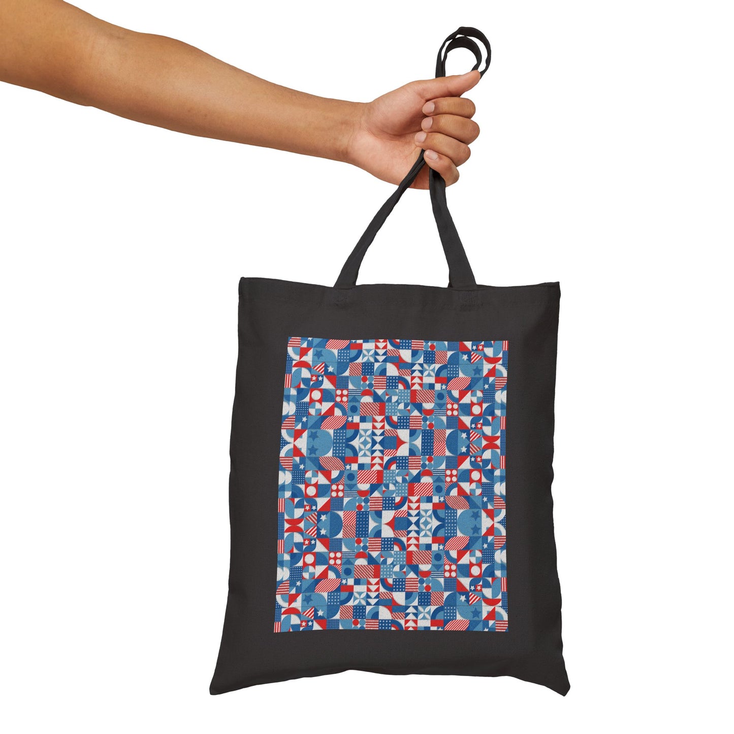 Red White and Blue Bold Pattern - Oil Paint Texture - Cotton Canvas Tote Bag