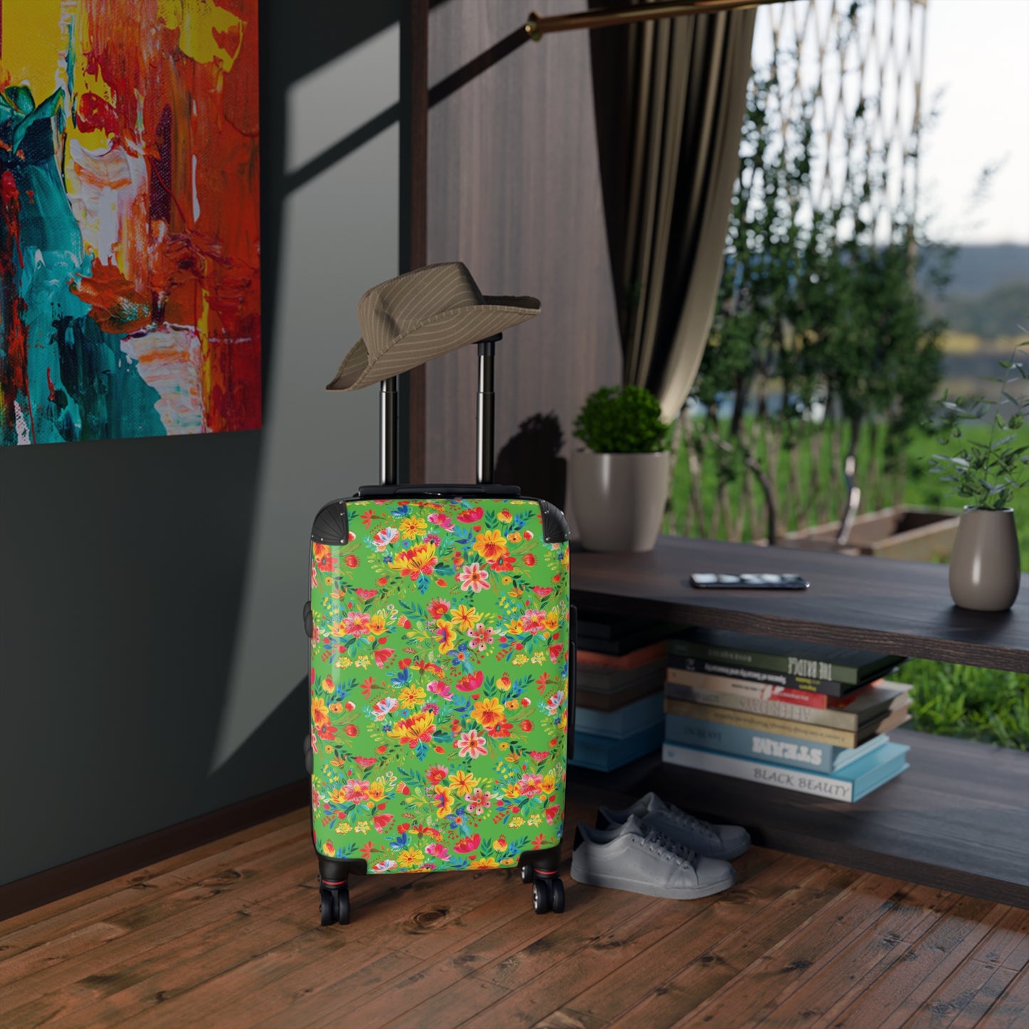 Bright Bold Watercolor Flowers - Bright Apple Green 56BD00 - Suitcase