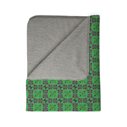 Fleece Sherpa Blanket - Letter Art - B - Gray - Lime Green