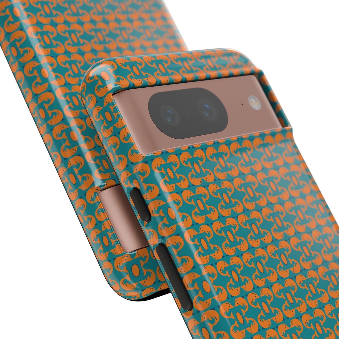 Playful dolphins - Orange - Aqua 008E97 - Tough Cases