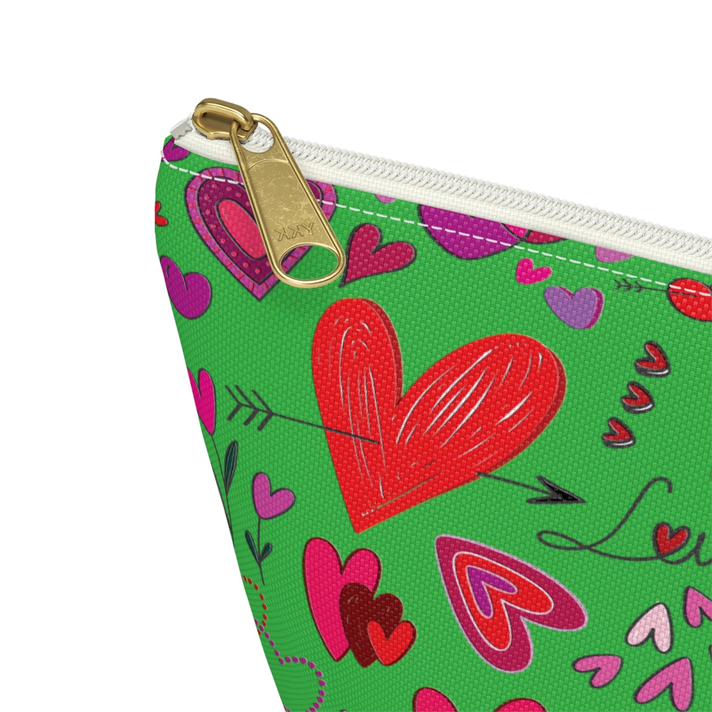 Heart doodles - Lime Green 21C12E - Accessory Pouch w T-bottom