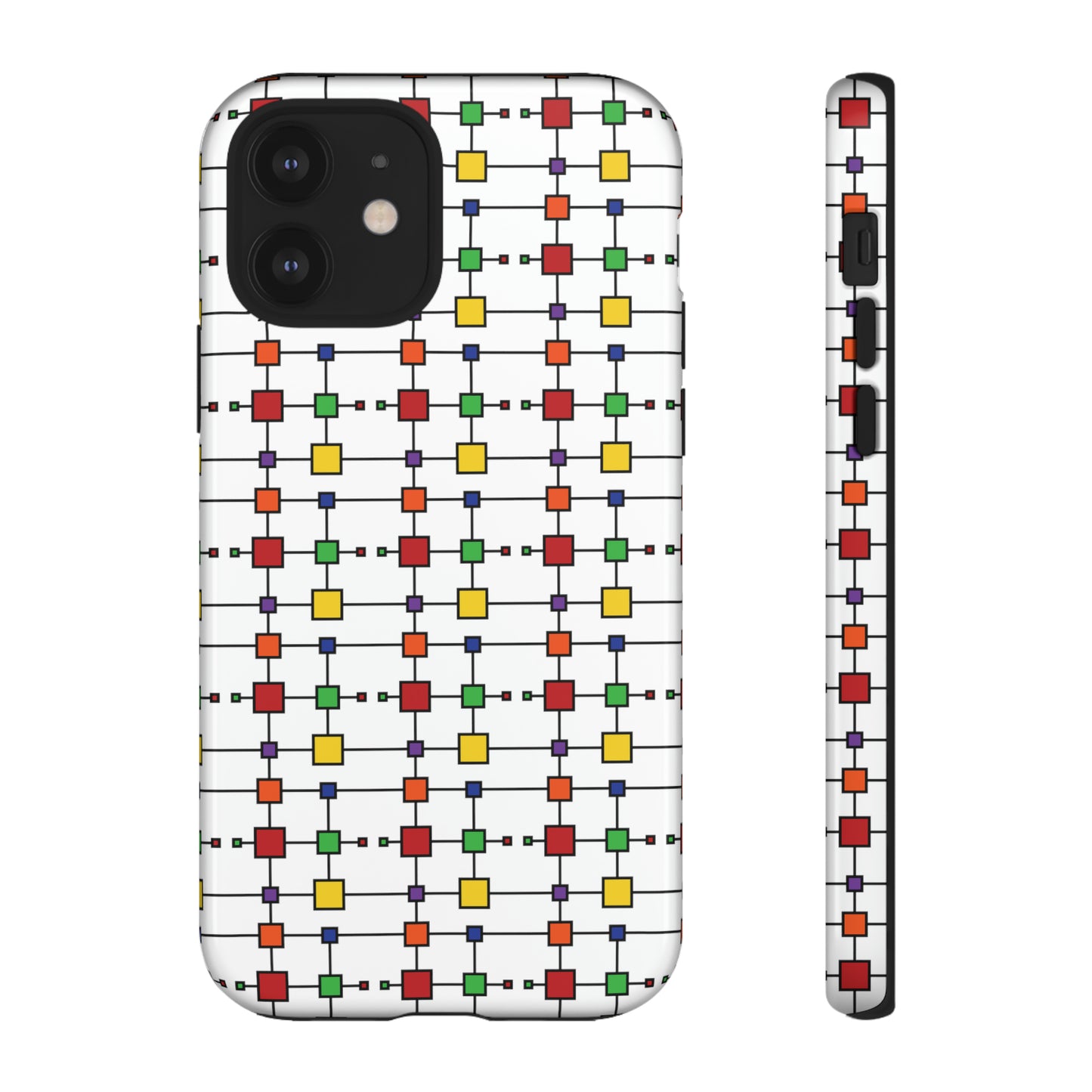 Geometric Black Grid with Squares - White ffffff - Tough Cases