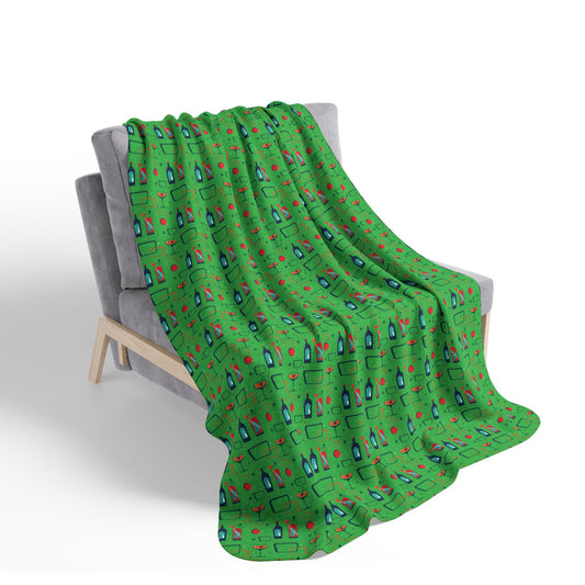 Fleece Sherpa Blanket - Cocktail Time - Lime Green