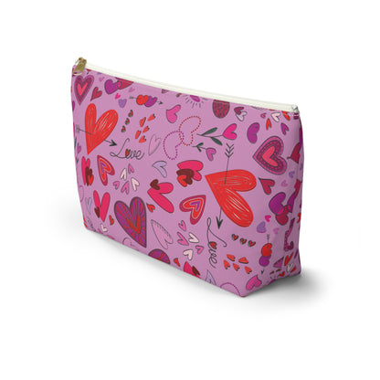 Heart doodles - Fuschia Pink ff8eff - Accessory Pouch w T-bottom