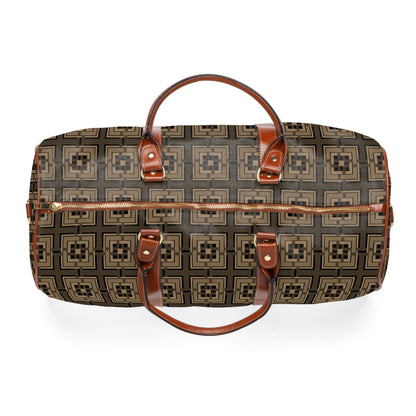 Intersecting Squares - Brown - Black 000000 - Waterproof Travel Bag