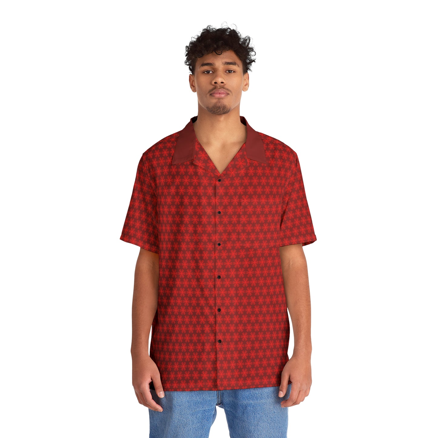 Red V Star Pattern - Red collar - Men's Hawaiian Shirt