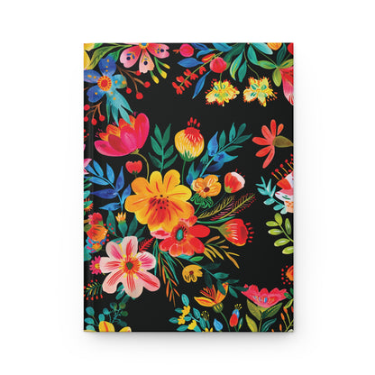 Bright Bold Watercolor Flowers - Black 000000 - Hardcover Journal Matte