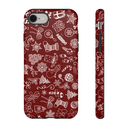 Christmas doodles on red - Tough Cases