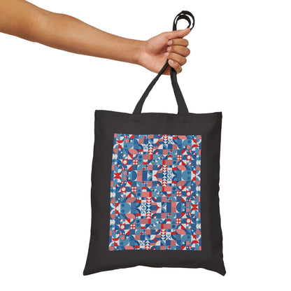 Red White and Blue Bold Pattern - Oil Paint Texture - Cotton Canvas Tote Bag