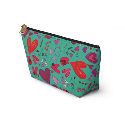 Heart doodles - Turquoise 12d3ad - Accessory Pouch w T-bottom