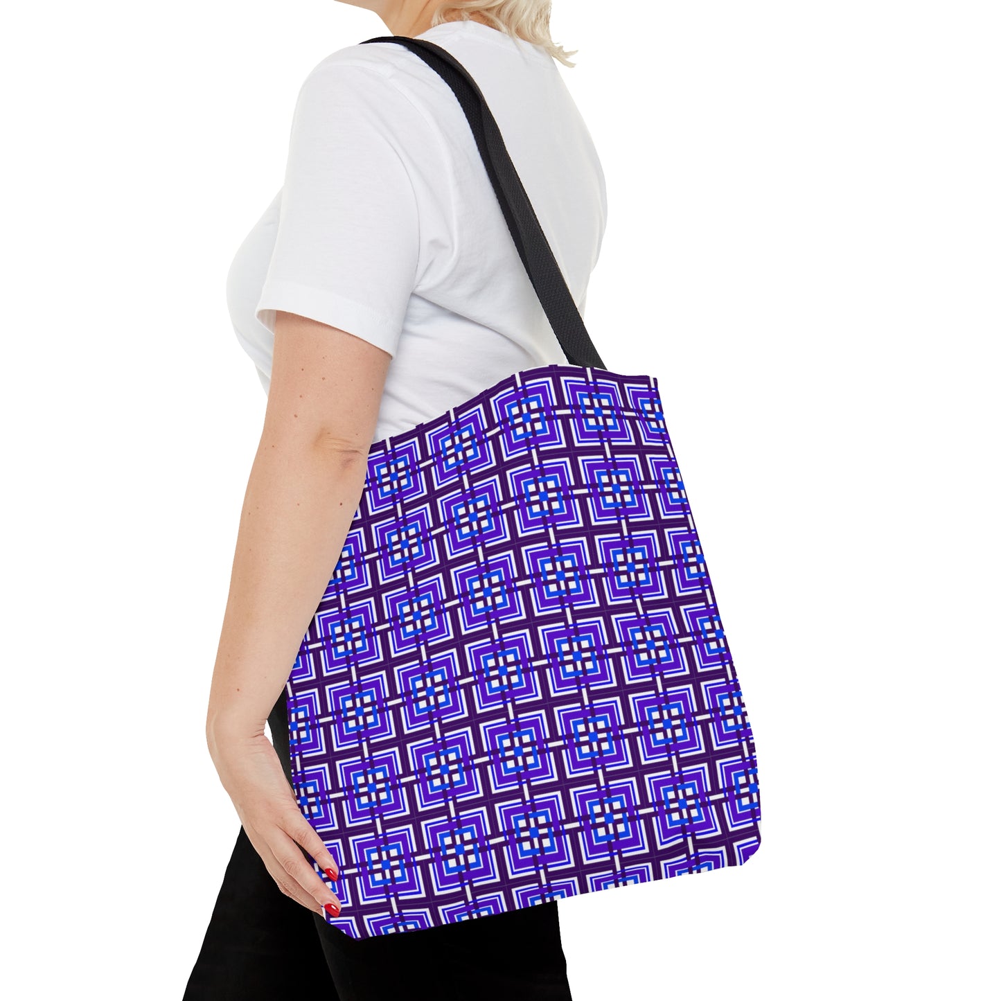 Intersecting Squares - Purple Blue - White ffffff - Tote Bag