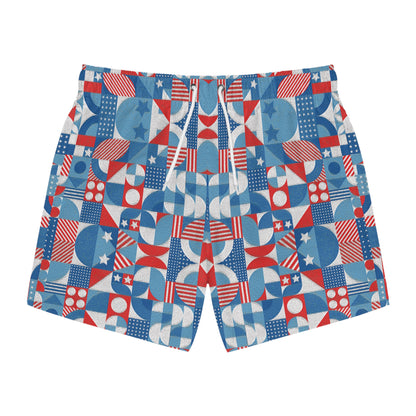 Red White and Blue Bold Pattern - Oil Paint Texture - Swim Trunks