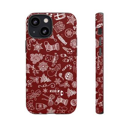 Christmas doodles on red - Tough Cases