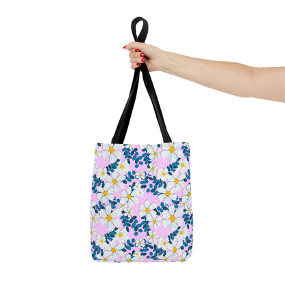 White Flowers on Pink - Tote Bag