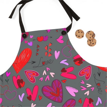 Heart Doodles - Dim Gray 646a6a - Apron