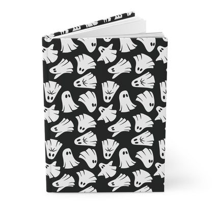 Boo - Ghosts - Halloween - Black 000000 - Hardcover Journal Matte