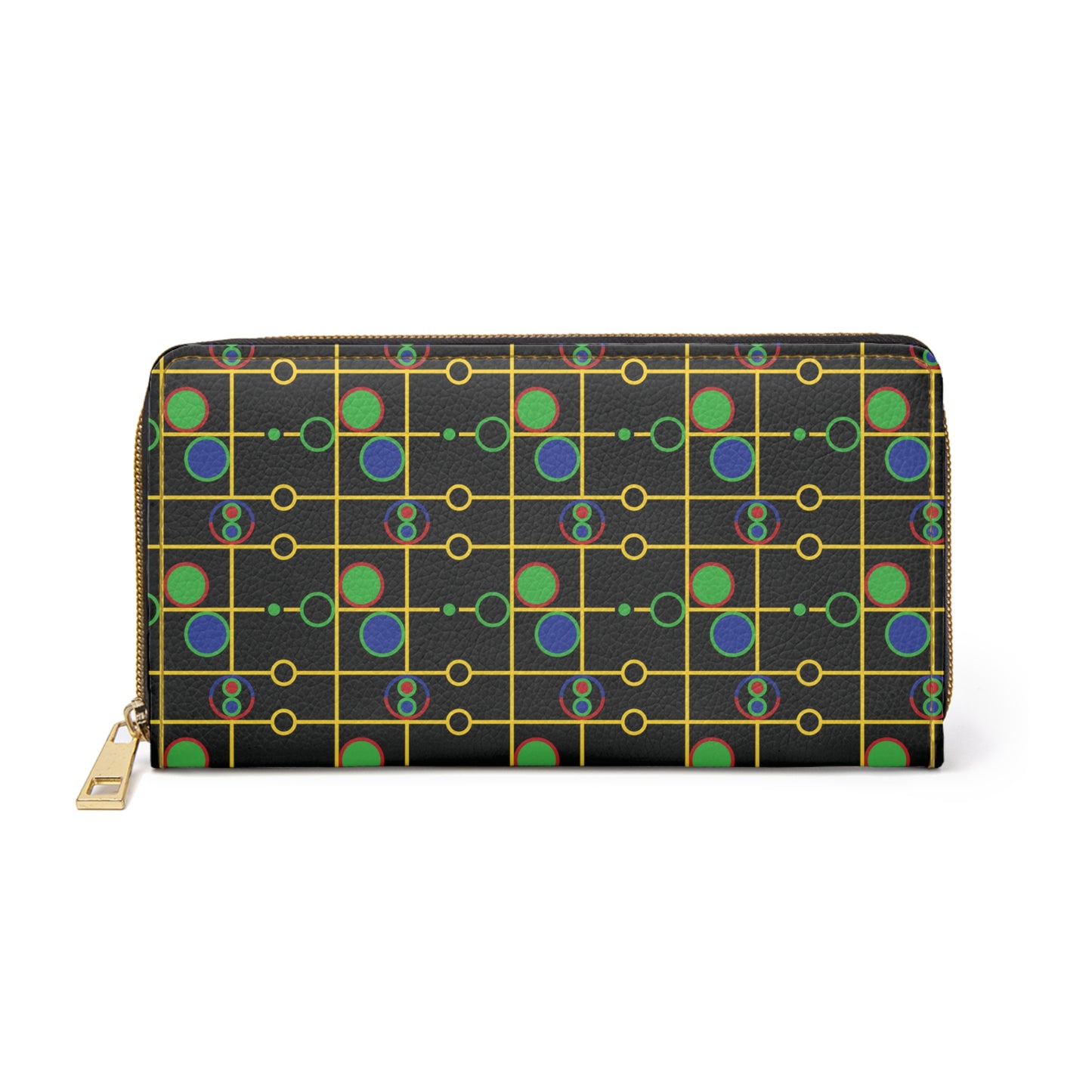 Geometric Yellow Grid with Circles - Black 000000 - Zipper Wallet