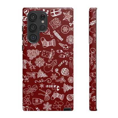 Christmas doodles on red - Tough Cases