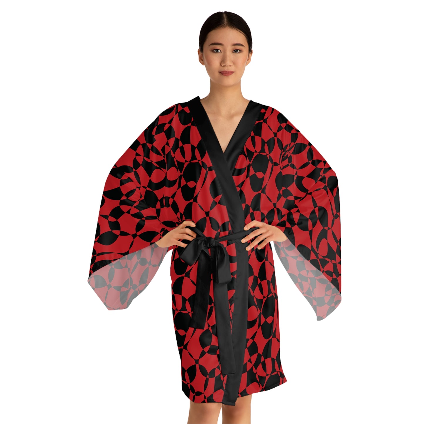 Scarlet Symphony - Black - Long Sleeve Kimono Robe (AOP)