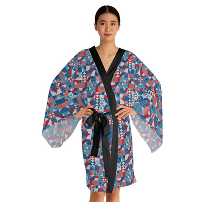 Red White and Blue Bold Pattern - Oil Paint Texture - Long Sleeve Kimono Robe (AOP)