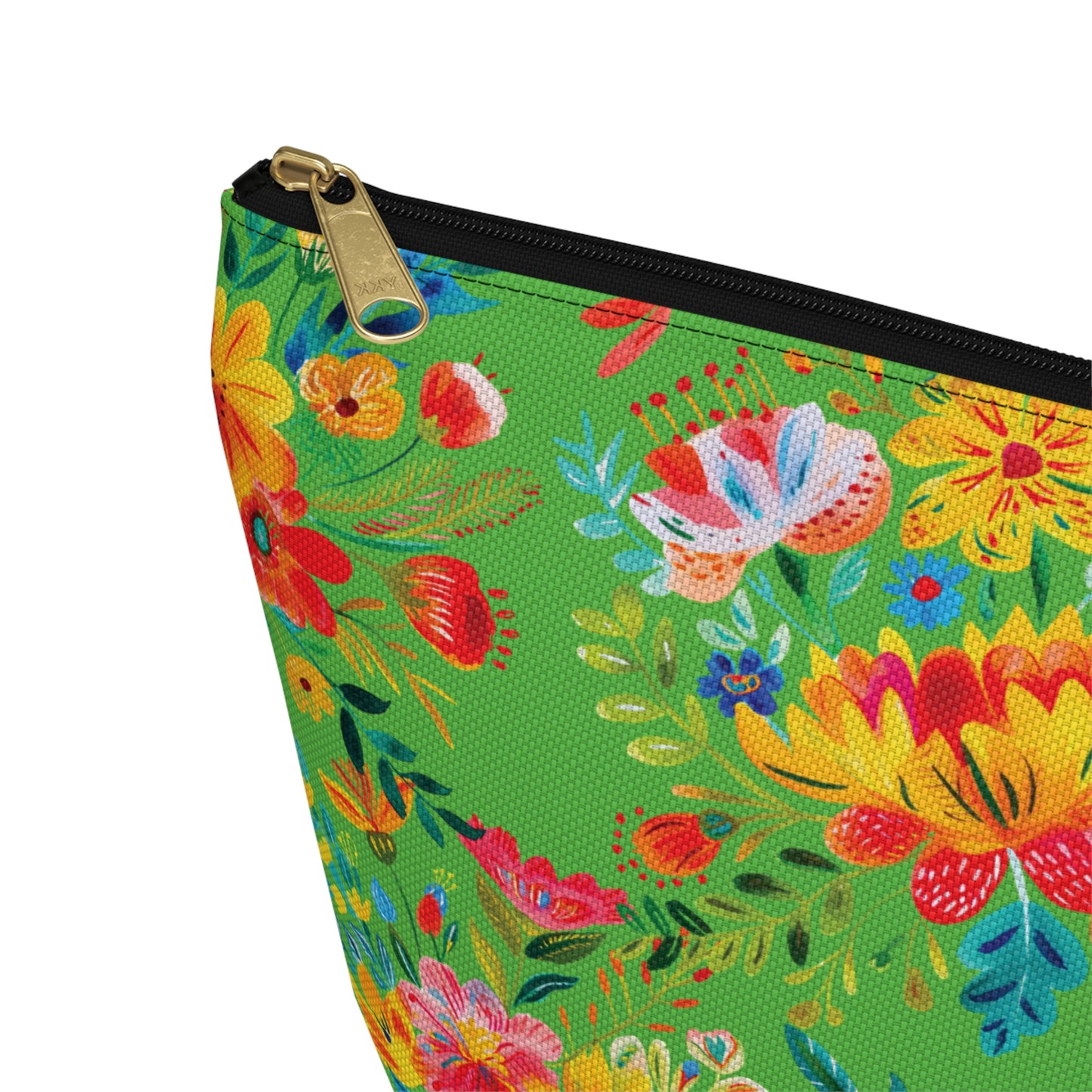 Bright Bold Watercolor Flowers - Bright Apple Green 56BD00 - Accessory Pouch w T-bottom