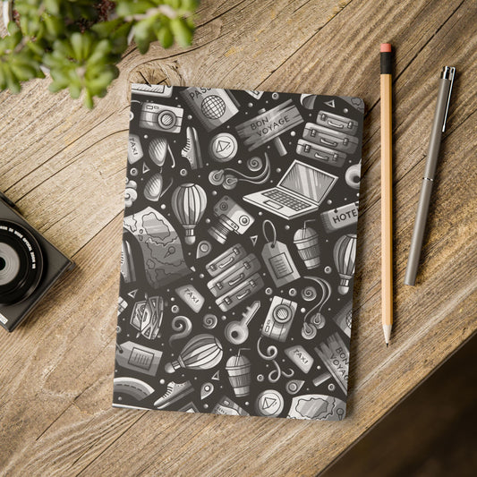 Travel Vibes - Gray on Black 000000 - Softcover Journal