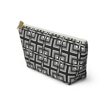 Intersecting Squares - Black - White - Accessory Pouch w T-bottom