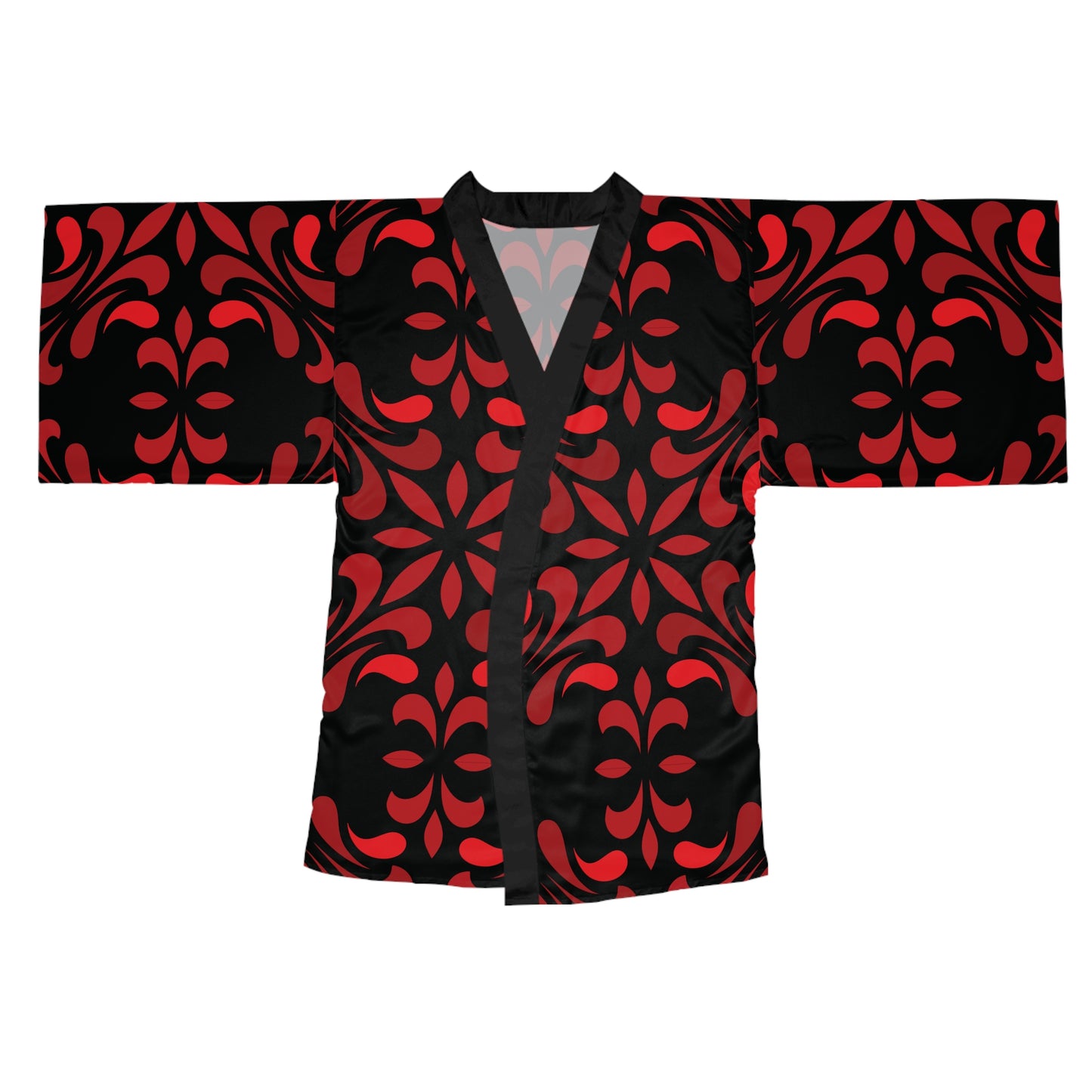 Vibrant Kaleidoscope - Big Print - Red - Black - Long Sleeve Kimono Robe (AOP)