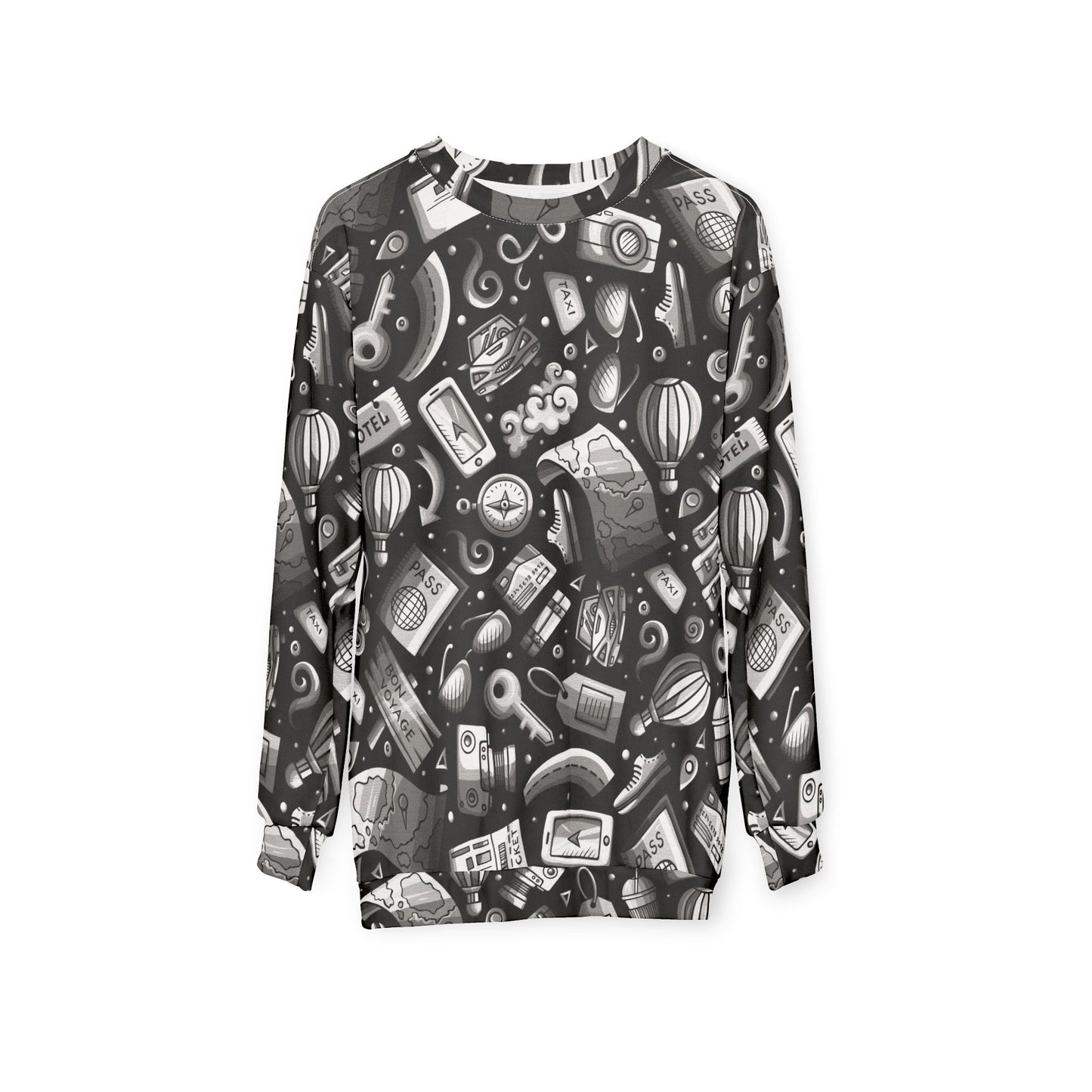 Travel Vibes - Gray on Black 000000 - Unisex Sweatshirt (AOP)