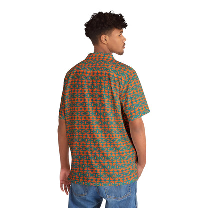 Playful Dolphins - Orange - Aqua 008E97 - Men's Hawaiian Shirt