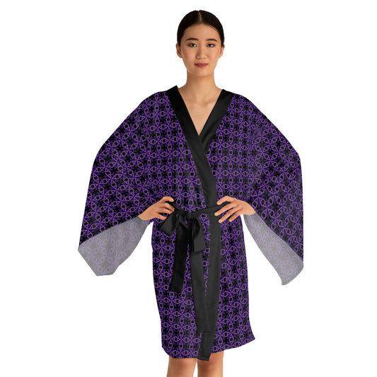 Letter Art - A - Black 000000 - Long Sleeve Kimono Robe (AOP)