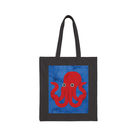 BIG Octopus - Dark Blue Watercolor Background - Cotton Canvas Tote Bag