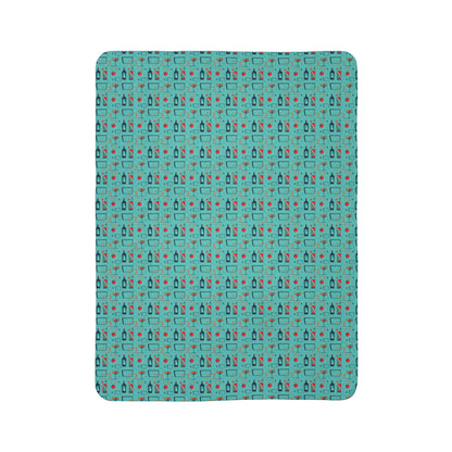 Fleece Sherpa Blanket - Cocktail Time - Turquoise