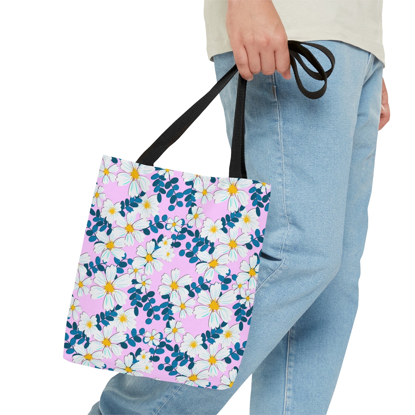 White Flowers on Pink - Tote Bag