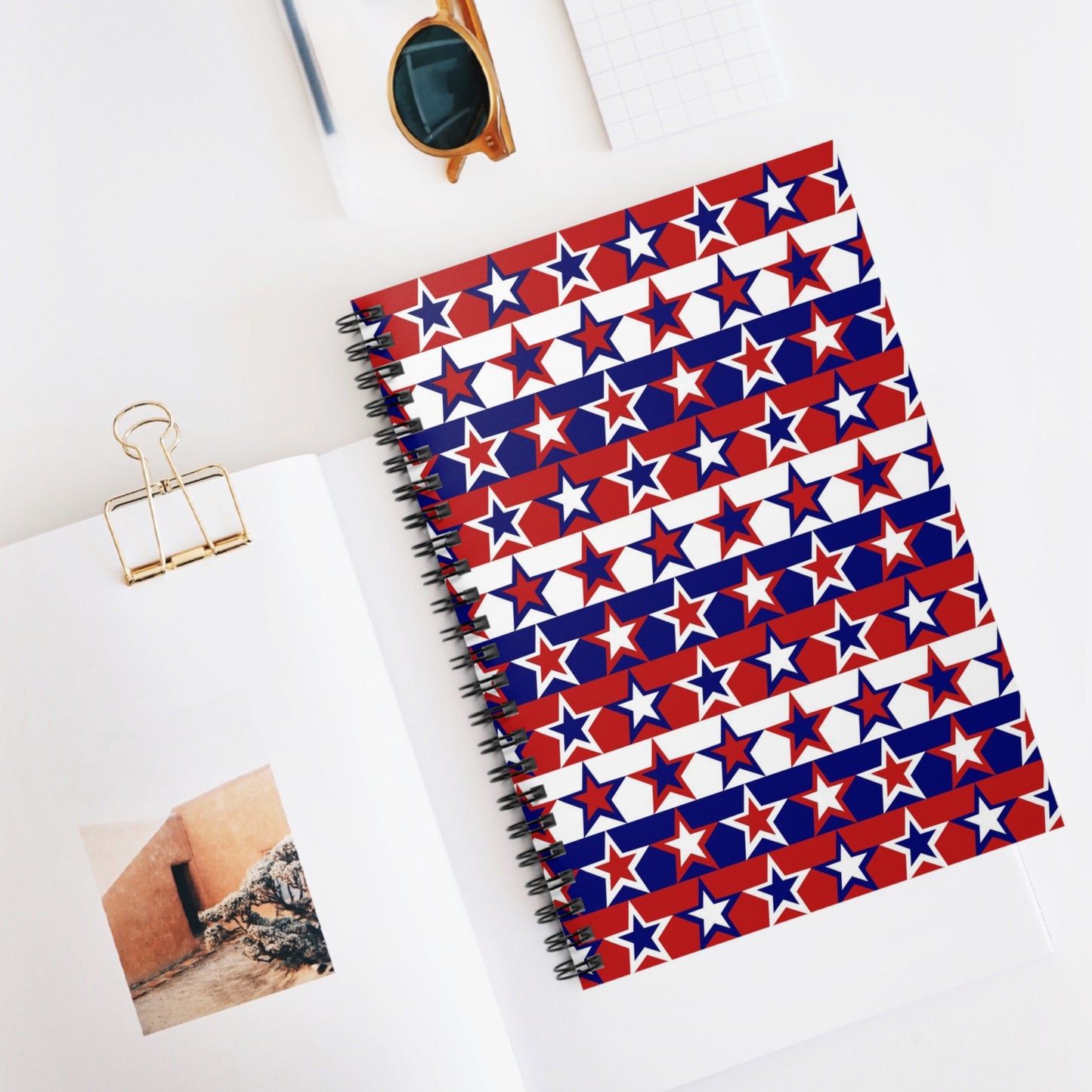 Red White and Blue Stars - Stripes - Spiral Notebook - Ruled Line