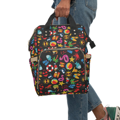 Summer Vibes - Black 000000  - Multifunctional Diaper Backpack