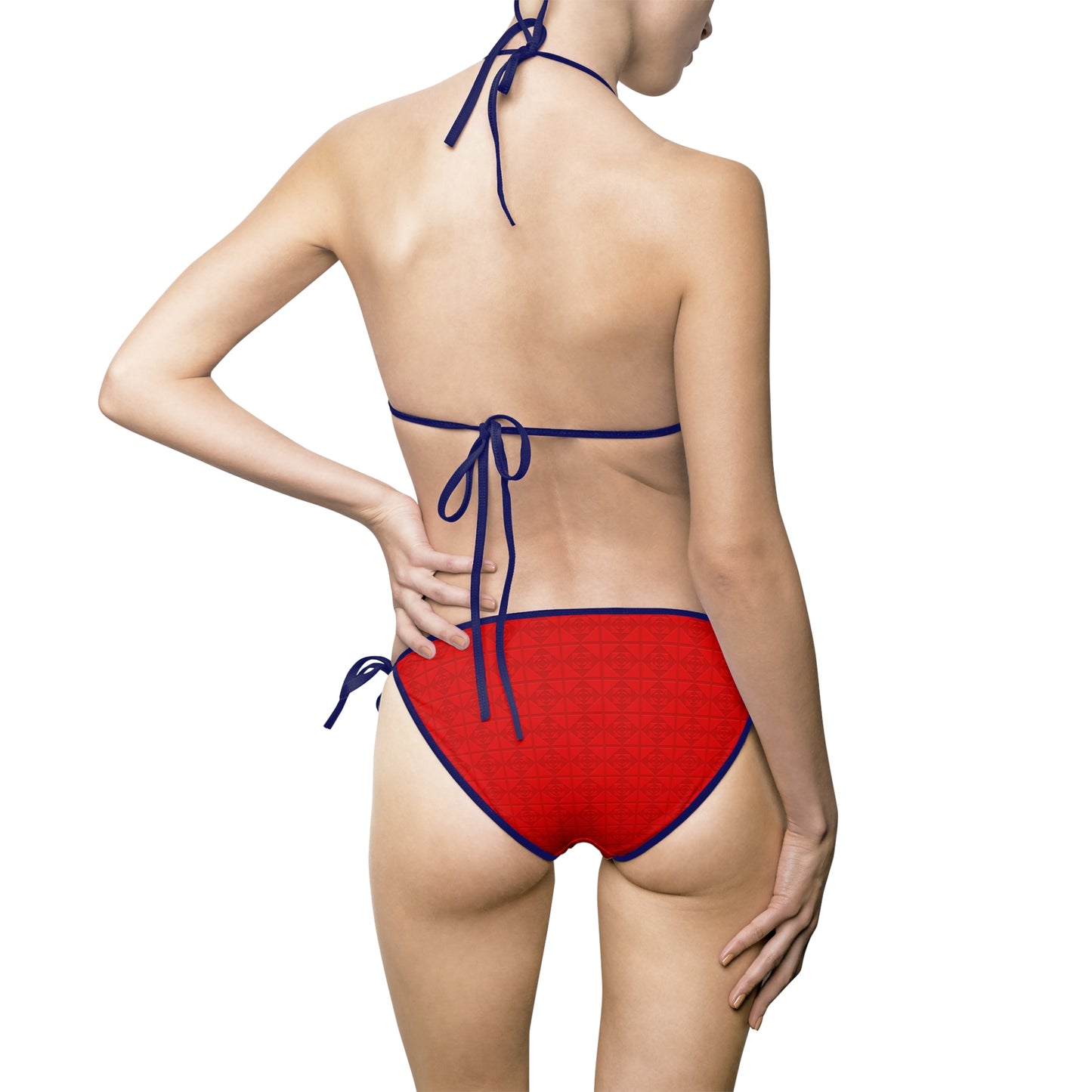 Embossed Geometric Pattern - Red - Women's Bikini Swimsuit