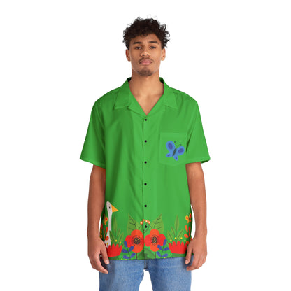 Bright Summer flowers - Lime Green 21C12E - Men's Hawaiian Shirt