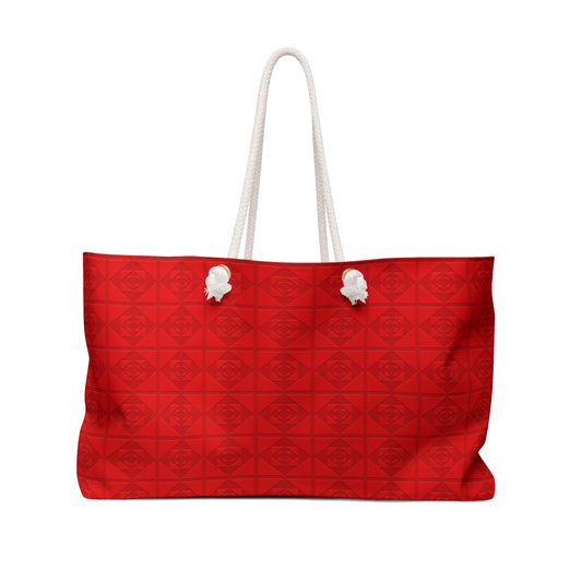 Embossed Geometric Pattern - Red - Weekender Bag