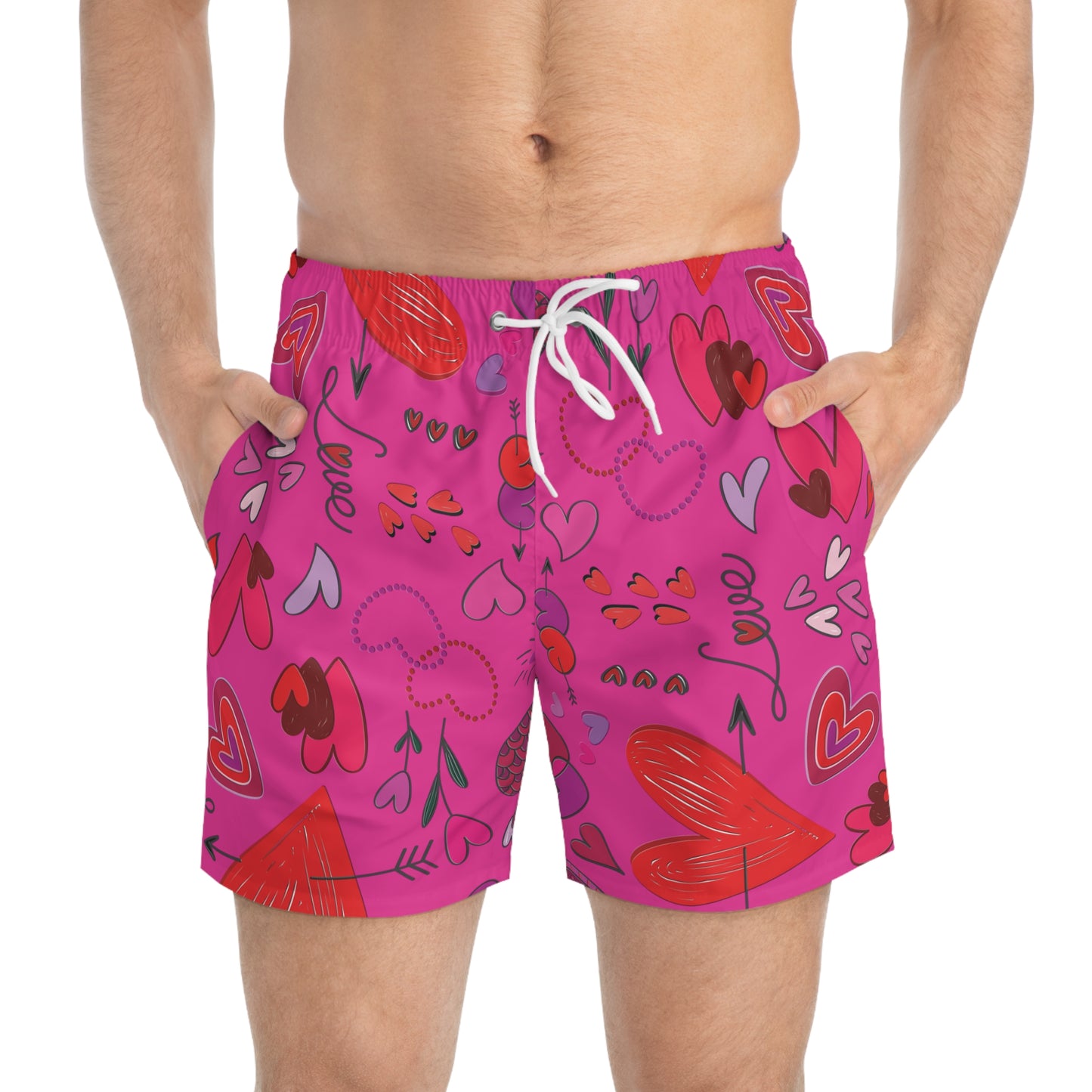 Hearts Doodle - Mean Girls Lipstick ff00a8 - Swim Trunks