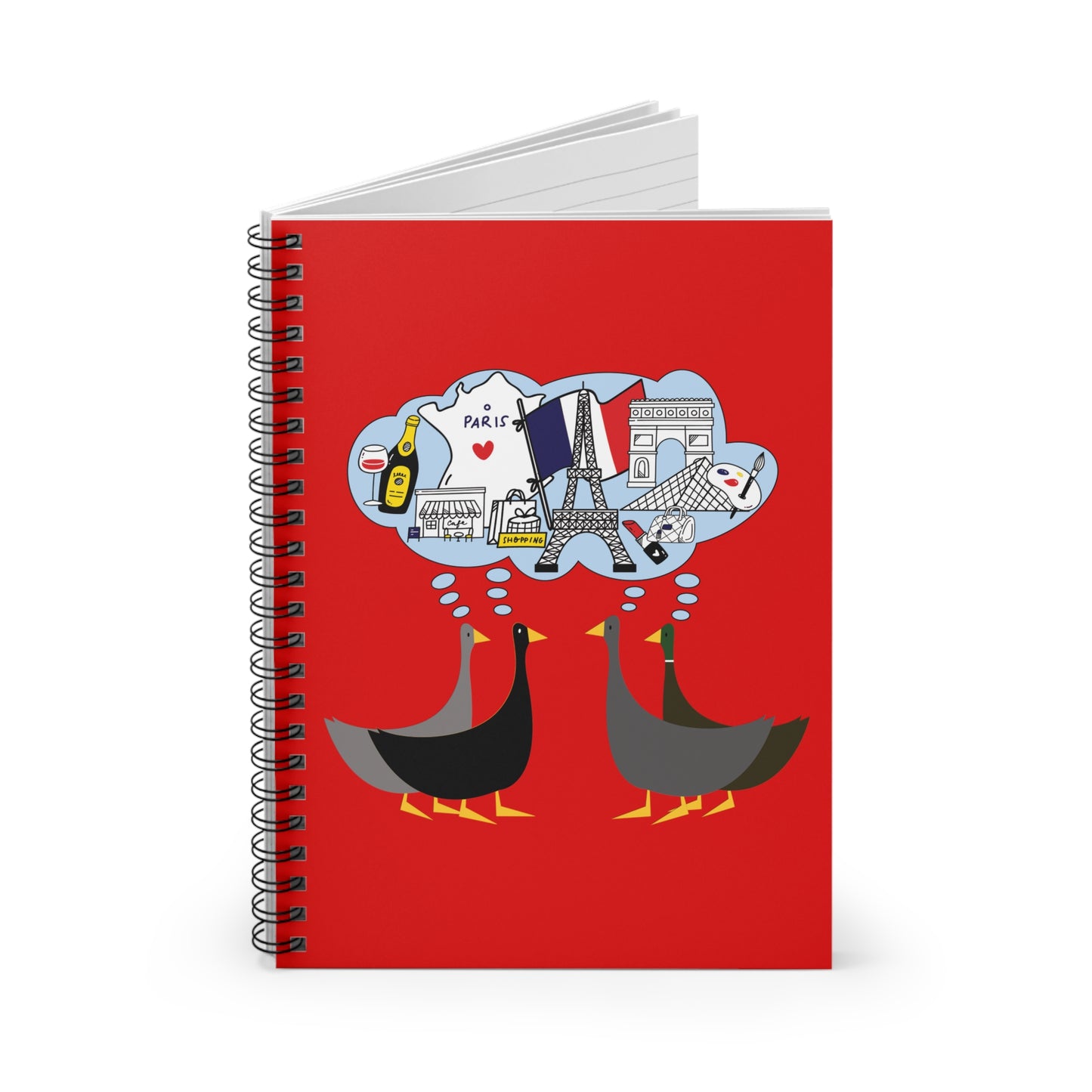 Ducks dreaming of Paris - Scarlet de0000 - Spiral Notebook - Ruled Line