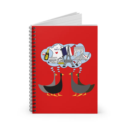 Ducks dreaming of Paris - Scarlet de0000 - Spiral Notebook - Ruled Line