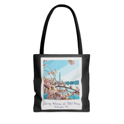 Instant Photo - Tidal Basin Cherry Trees - Black 000000 - Tote Bag