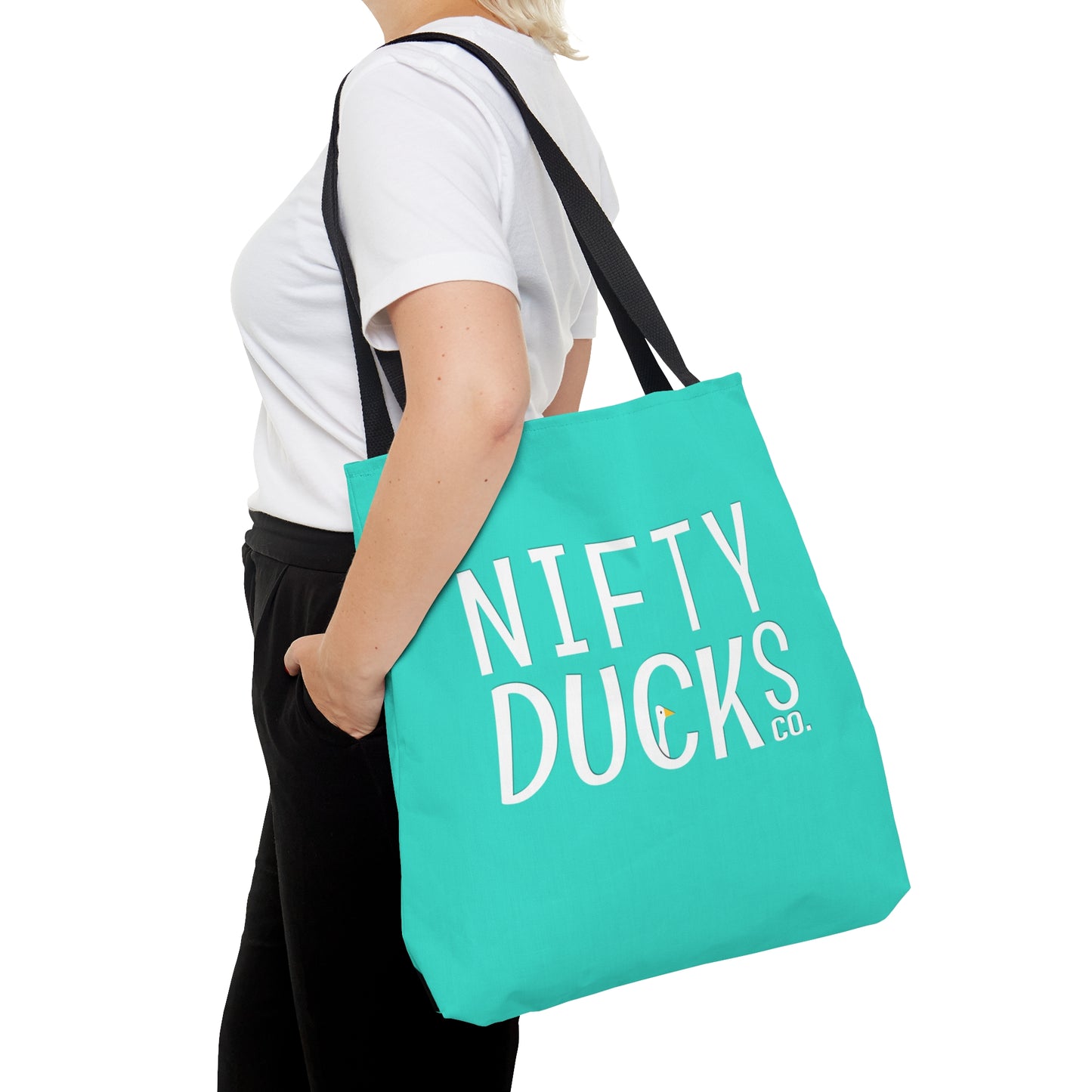 Nifty Ducks Co. Logo2 - Turquoise 40E0D0 - Tote Bag