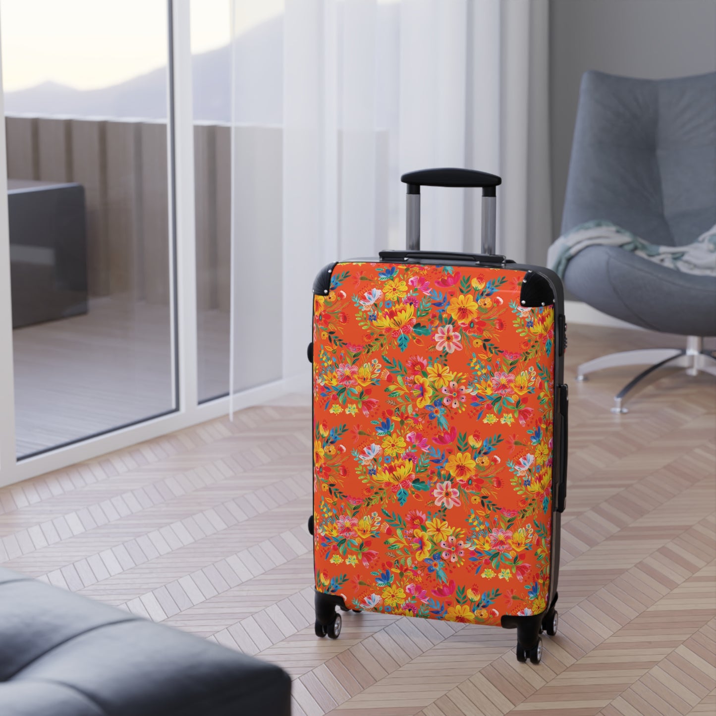 Bright Bold Watercolor Flowers - Orange FE5000 - Suitcase