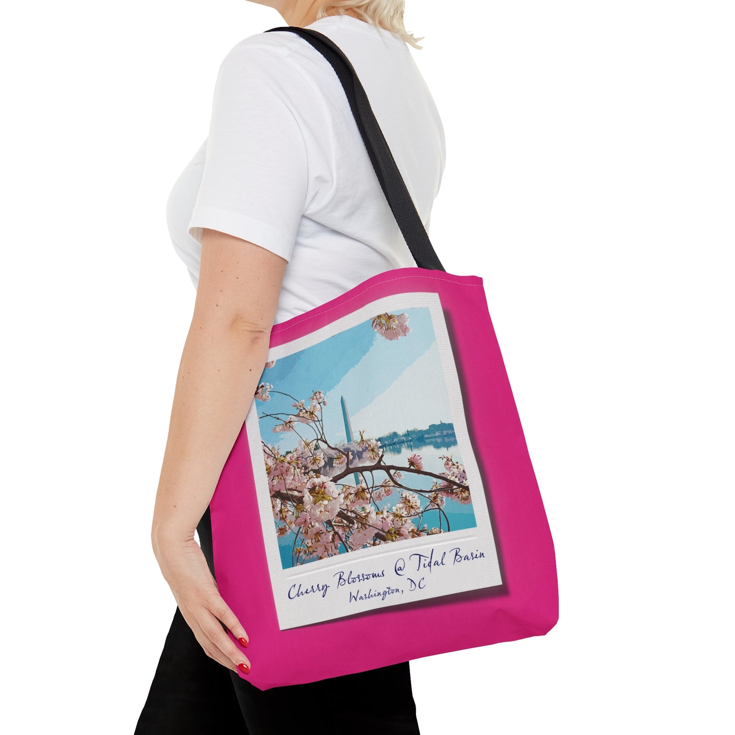 Instant Photo - Tidal Basin Cherry Trees - Mean Girls Lipstick ff00a8 - Tote Bag
